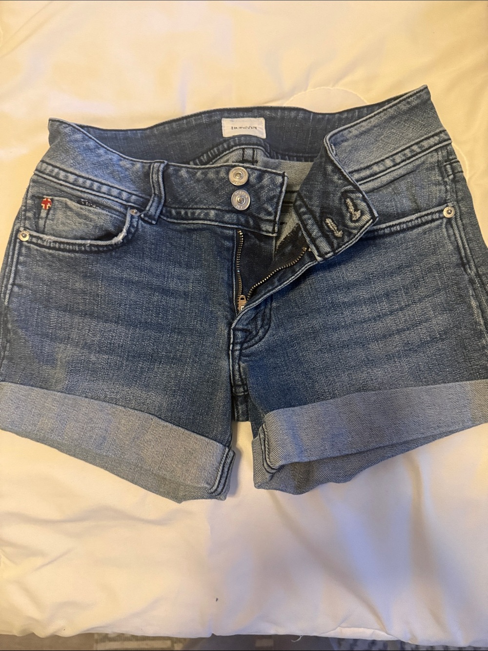 HUDSON Stretch Blue Denim Cuffed Shorts
